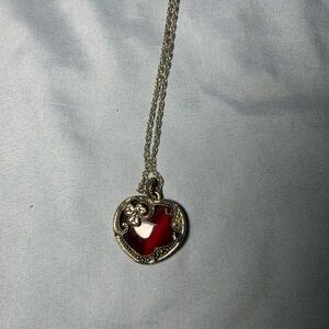 Elegant vintage Silver Heart Pendant Necklace with Red Accent